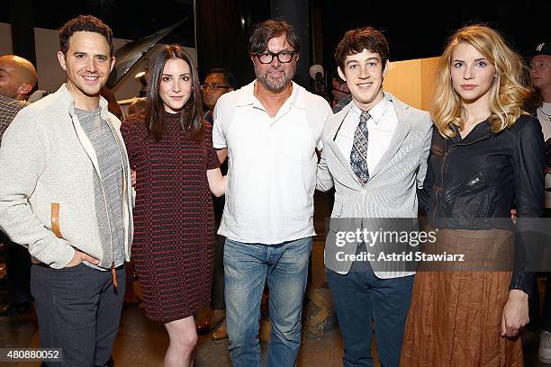 Santino Fontana, Jessica Hershberg, fashion designer Billy Reid, Alex Sharp and Wallis Currie-Wood pose backstage at Billy Reid - New York Fashion...