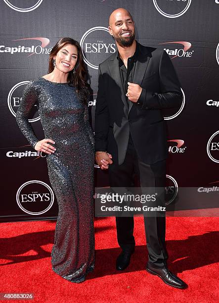 Hope Solo, Jerramy Stevens arrives at the The 2015 ESPYS at Microsoft Theater on July 15, 2015 in Los Angeles, California.