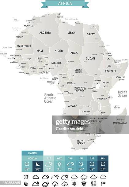 ilustraciones, imágenes clip art, dibujos animados e iconos de stock de áfrica - carta metereológica