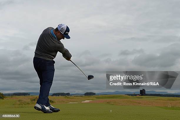 David Lingmerth of Sweden hits his tee shot on the seventh hole during the first round of the 144th Open Championship at The Old Course on July 16,...