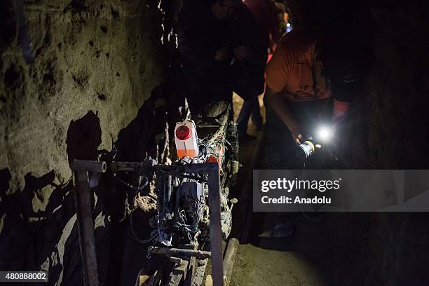 Inside view of the tunnel inside the house where used by Joaquin 'El Chapo' Guzman to escape from the Maximum Security Prison of El Altiplano last...