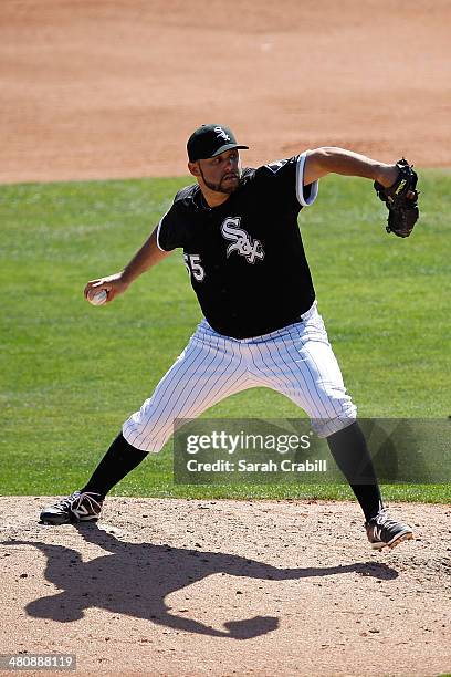 Felipe Paulino of the Chicago White Sox pitches during a spring training game against the San Francisco Giants at Camelback Ranch on March 22, 2014...