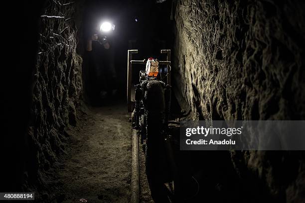 Inside view of the tunnel inside the house where used by Joaquin 'El Chapo' Guzman to escape from the Maximum Security Prison of El Altiplano last...