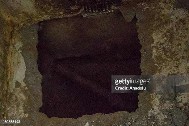Entrance of the tunnel inside the house where used by Joaquin 'El Chapo' Guzman to escape from the Maximum Security Prison of El Altiplano last...