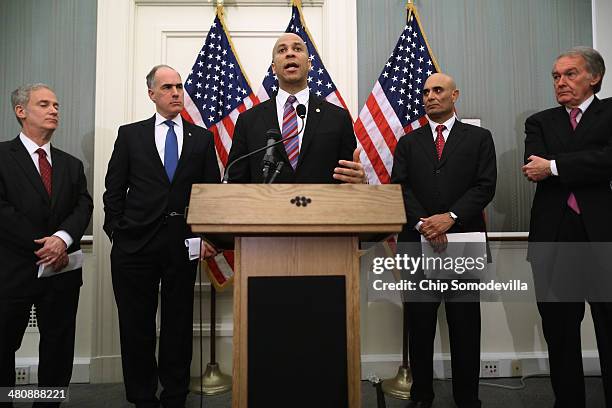 Spectronics Corporation President Jonathan Cooper, Sen. Robert Casey , Sen. Corey Booker , Man and Machine CEO Clifton Broumand, Sen. Corey Booker...