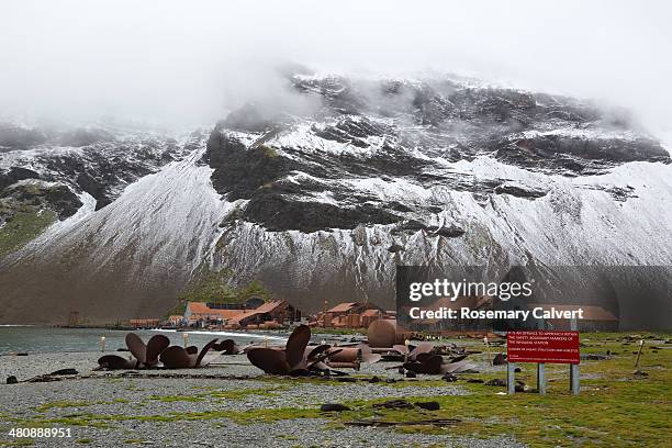 derelict stromness whaling station. - inselgruppe south sandwich islands stock-fotos und bilder