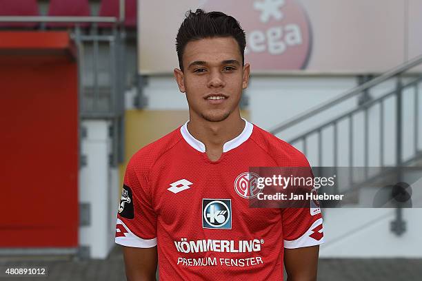 Devante Parker poses during the official team presentation of 1. FSV Mainz 05 II at Bruchweg Stadium on July 15, 2015 in Mainz, Germany.