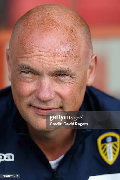 Uwe Rosler, the Leeds United manager looks on during the pre season friendly match between York City and Leeds United at Bootham Crescent on July 15,...