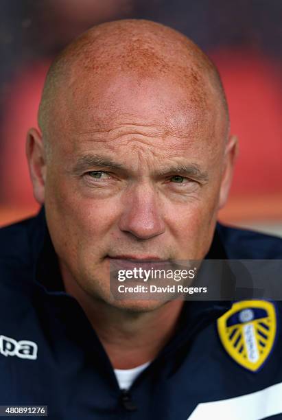 Uwe Rosler, the Leeds United manager looks on during the pre season friendly match between York City and Leeds United at Bootham Crescent on July 15,...