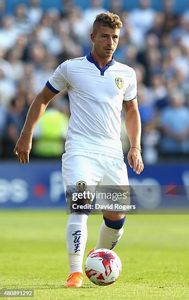 Gaetano Berardi of Leeds United runs with the ball during the pre season friendly match between York City and Leeds United at Bootham Crescent on...