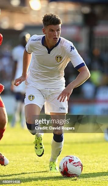 Sam Byram of Leeds United runs with the ball during the pre season friendly match between York City and Leeds United at Bootham Crescent on July 15,...