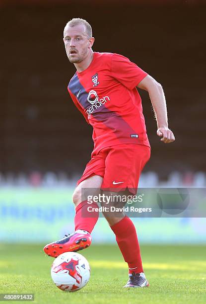 Luke Summerfield of York City passes the ball during the pre season friendly match between York City and Leeds United at Bootham Crescent on July 15,...