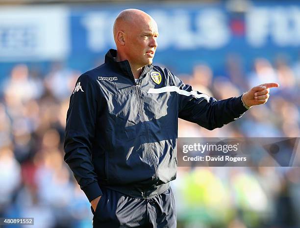 Uwe Rosler, the Leeds United manager issues instructions during the pre season friendly match between York City and Leeds United at Bootham Crescent...