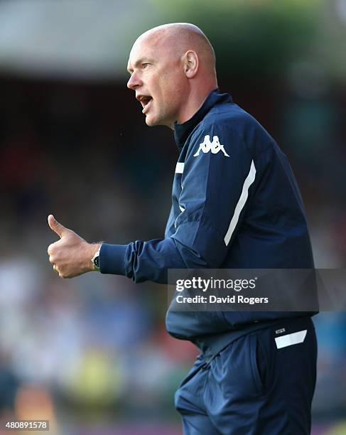Uwe Rosler, the Leeds United manager issues instructions during the pre season friendly match between York City and Leeds United at Bootham Crescent...