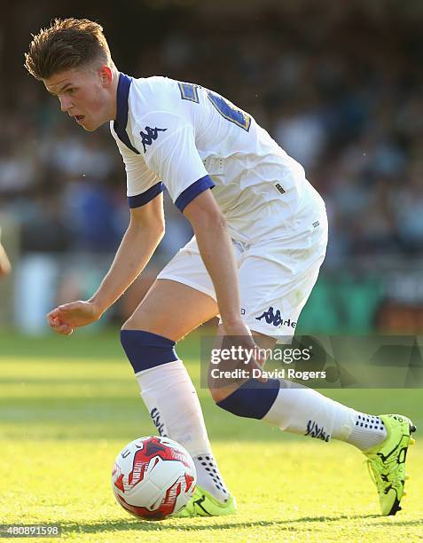 Sam Byram of Leeds United runs with the ball during the pre season friendly match between York City and Leeds United at Bootham Crescent on July 15,...