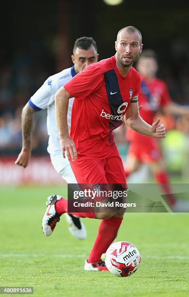 Russ Penn of York City runs with the ball during the pre season friendly match between York City and Leeds United at Bootham Crescent on July 15,...