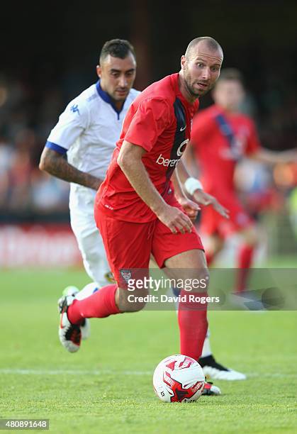 Russ Penn of York City runs with the ball during the pre season friendly match between York City and Leeds United at Bootham Crescent on July 15,...