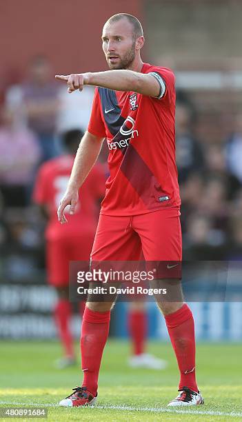 Russ Penn of York City issues instructions during the pre season friendly match between York City and Leeds United at Bootham Crescent on July 15,...
