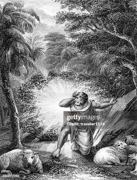moses and the burning bush - moses stock illustrations