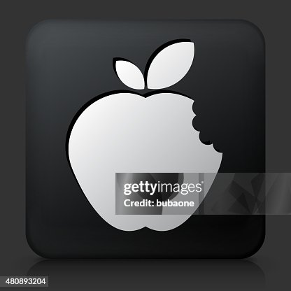 Black Square Button with Bitten Apple Icon Black Square Button with Bitten Apple Icon