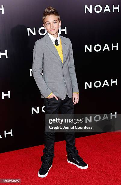 Actor Gavin Casalegno attends the New York Premiere of "Noah" at Clearview Ziegfeld Theatre on March 26, 2014 in New York City.