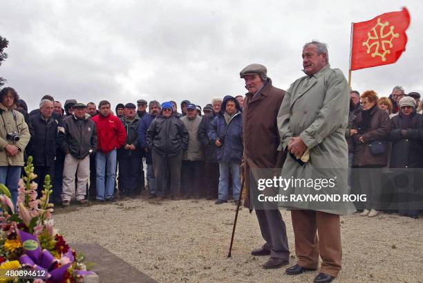 President of the Aude region wines Jacques Serre and Andre Castere, historic leader of wine makers in the region, lay a wreath March 6 at the...