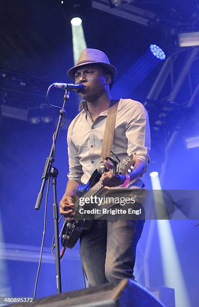 Aliou Toure of Songhoy Blues performs as part of The Summer Series at Somerset House on July 10, 2015 in London, United Kingdom.