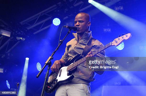Oumar Toure of Songhoy Blues perdorms as part of The Summer Series at Somerset House on July 10, 2015 in London, United Kingdom.