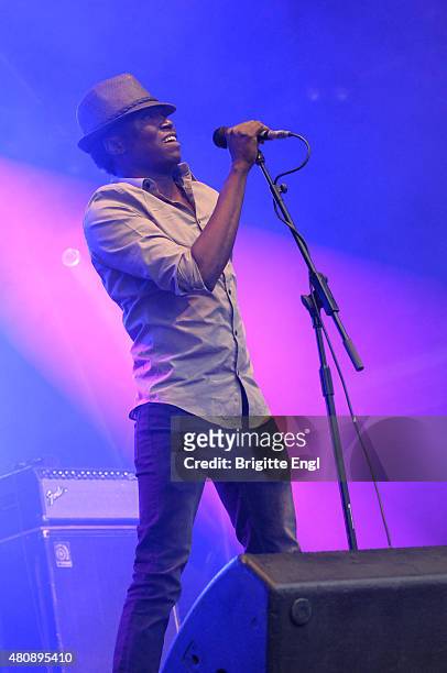 Aliou Toure of Songhoy Blues performs as part of The Summer Series at Somerset House on July 10, 2015 in London, United Kingdom.