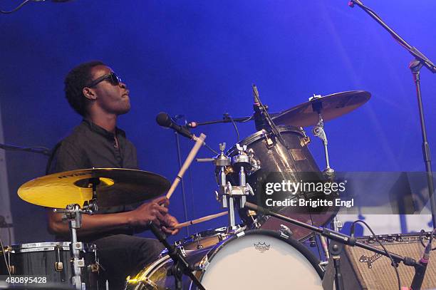 Nathanael Dembele of Songhoy Blues performs as part of The Summer Series at Somerset House on July 10, 2015 in London, United Kingdom.