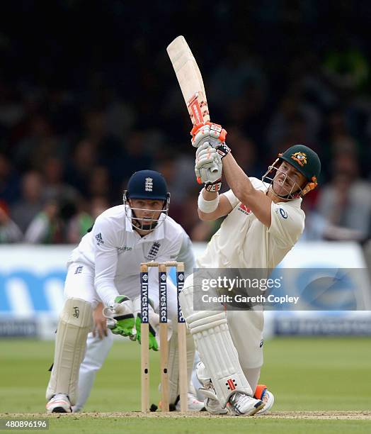 David Warner of Australia bats during day one of the 2nd Investec Ashes Test match between England and Australia at Lord's Cricket Ground on July 16,...