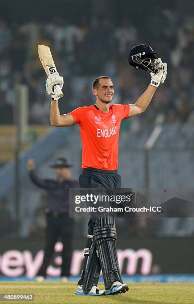 Alex Hales of England after scoring a century during the England v Sri Lanka match at the ICC World Twenty20 Bangladesh 2014 played at Zahur Ahmed...