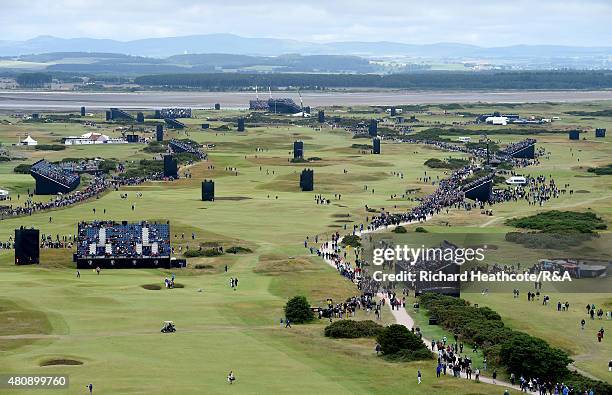 General view of the second and third hole are seen during the first round of the 144th Open Championship at The Old Course on July 16, 2015 in St...