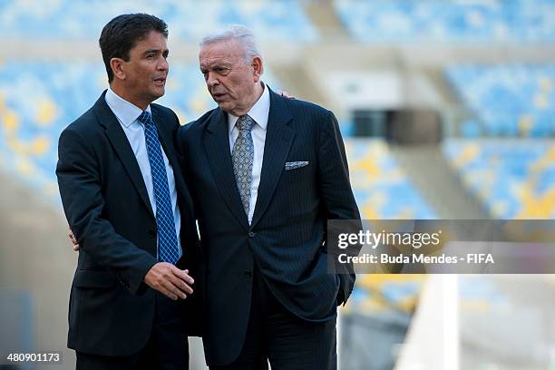 Former Brazilian football star and member of the Local Organizing Committee Bebeto with President of LOC 2014 Jose Maria Marin during the 2014 FIFA...