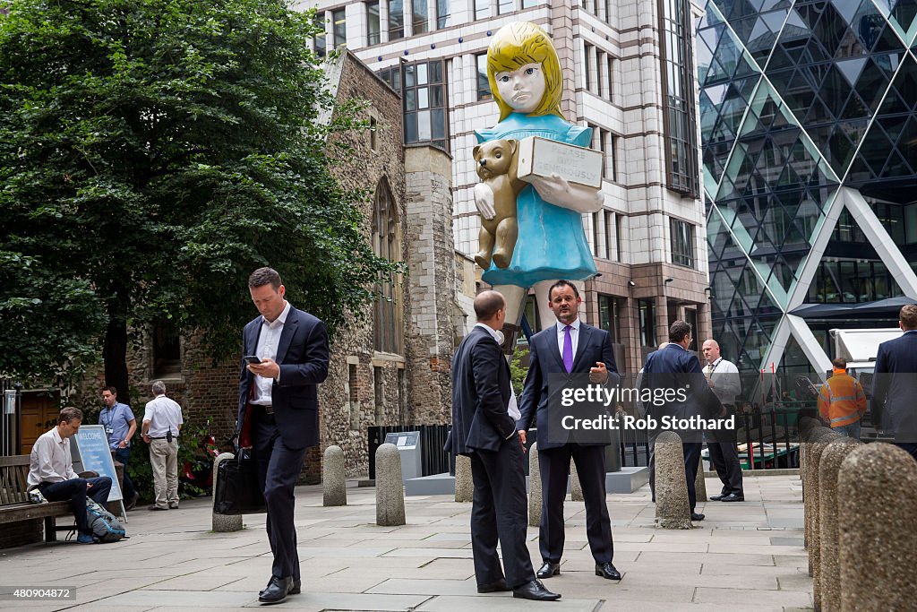 Damian Hirst's Sculpture "Charity" On Show In The City