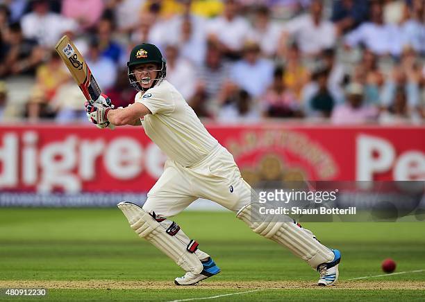 Chris Rogers of Australia plays a shot during day one of the 2nd Investec Ashes Test match between England and Australia at Lord's Cricket Ground on...