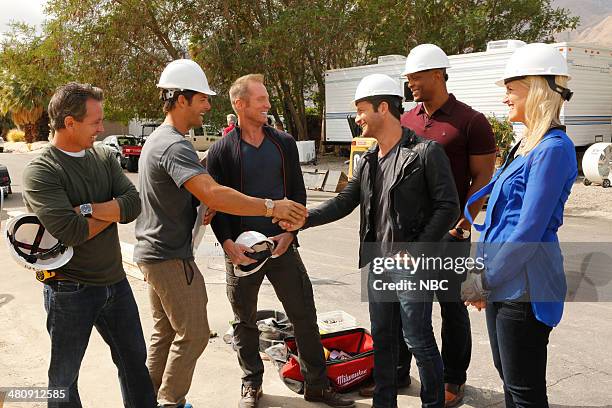 Build Week" Episode 102 -- Pictured: Jay Riordan, Darren Moore, Andrew Flesher, Nate Berkus, Eddie George, Monica Pedersen --