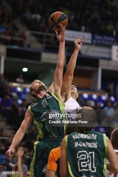 Domantas Sabonis, #8 of Unicaja Malaga in action during the 2013-2014 Turkish Airlines Euroleague Top 16 Date 12 game between Unicaja Malaga v...