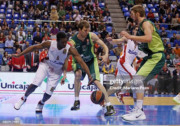 Fran Vazquez, #17 of Unicaja Malaga in action during the 2013-2014 Turkish Airlines Euroleague Top 16 Date 12 game between Unicaja Malaga v...