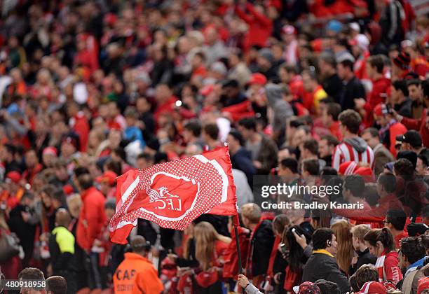 Fans turn out to support their team during a Liverpool FC training session at Suncorp Stadium on July 16, 2015 in Brisbane, Australia.