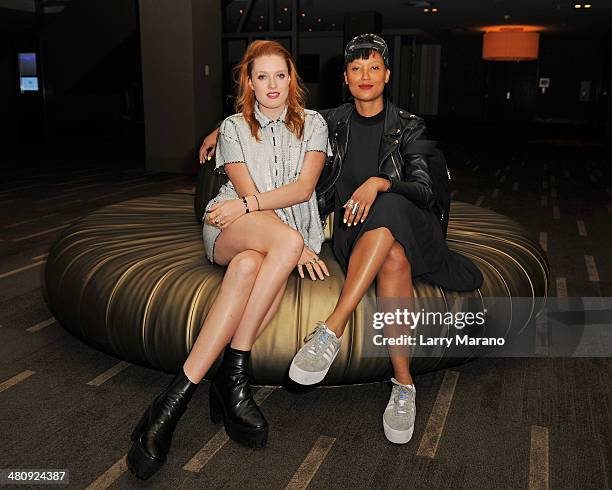 Caroline Hjelt and Aino Jawo of Icona Pop attend the Art Pop Music Series held at the W on March 26, 2014 in Fort Lauderdale, Florida.