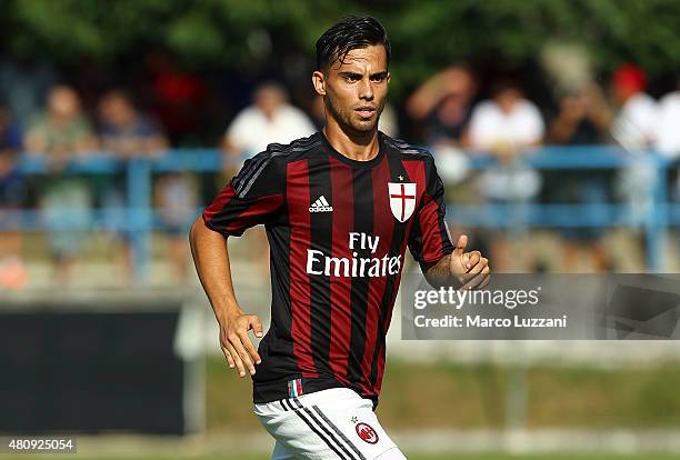 Jesus Joaquin Fernandez Saenz Suso of AC Milan looks on during the preseason friendly match between AC Milan and Legnano on July 14, 2015 in Solbiate...