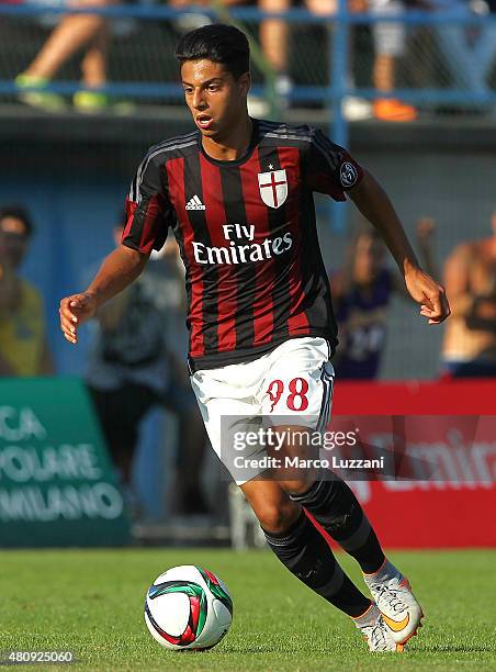 Hachim Mastour of AC Milan in action during the preseason friendly match between AC Milan and Legnano on July 14, 2015 in Solbiate Arno, Italy.