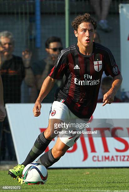 Davide Calabria of AC Milan in action during the preseason friendly match between AC Milan and Legnano on July 14, 2015 in Solbiate Arno, Italy.