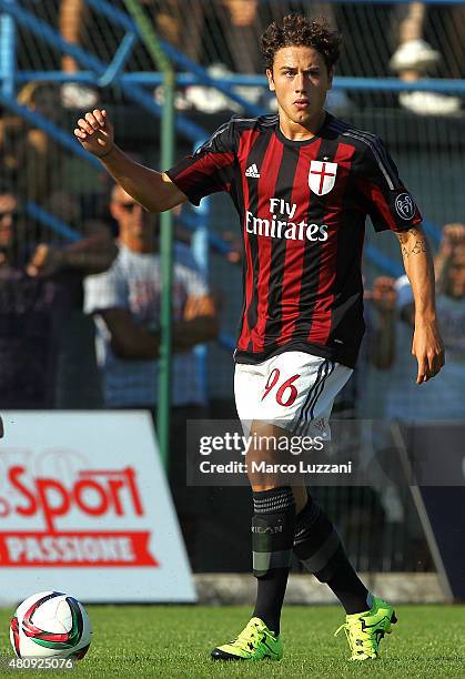Davide Calabria of AC Milan in action during the preseason friendly match between AC Milan and Legnano on July 14, 2015 in Solbiate Arno, Italy.