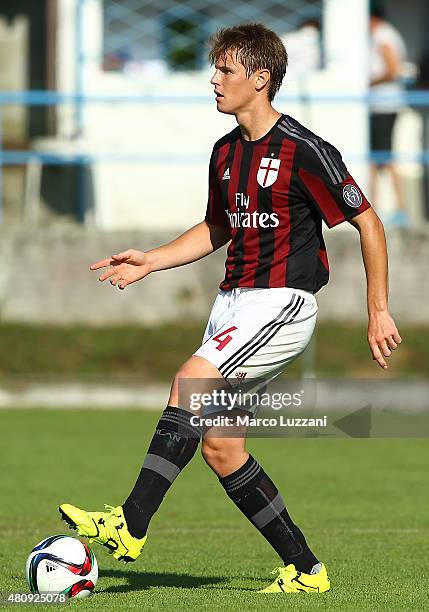 Michelangelo Albertazzi of AC Milan in action during the preseason friendly match between AC Milan and Legnano on July 14, 2015 in Solbiate Arno,...