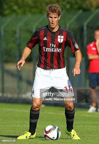 Michelangelo Albertazzi of AC Milan in action during the preseason friendly match between AC Milan and Legnano on July 14, 2015 in Solbiate Arno,...