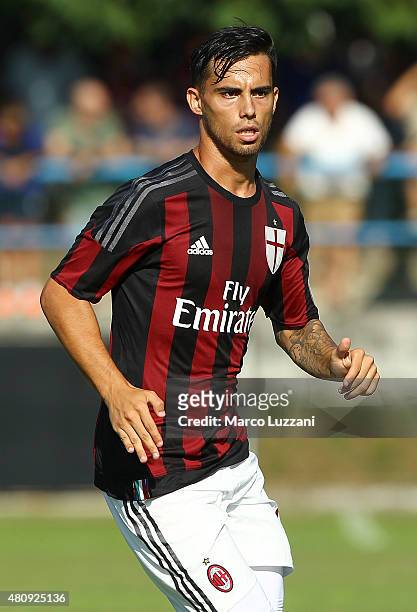 Jesus Joaquin Fernandez Saenz Suso of AC Milan looks on during the preseason friendly match between AC Milan and Legnano on July 14, 2015 in Solbiate...