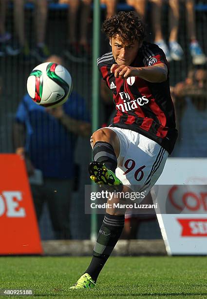 Davide Calabria of AC Milan in action during the preseason friendly match between AC Milan and Legnano on July 14, 2015 in Solbiate Arno, Italy.