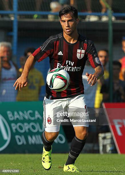 Jesus Joaquin Fernandez Saenz Suso of AC Milan in action during the preseason friendly match between AC Milan and Legnano on July 14, 2015 in...